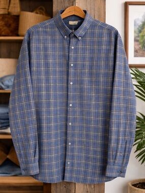 Eddie Bauer TXL Plaid Button Up Shirt Blue Classic Fit Outdoor